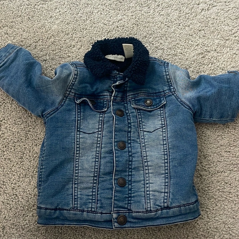 Navy shearling denim jacket. Size 6-12 months